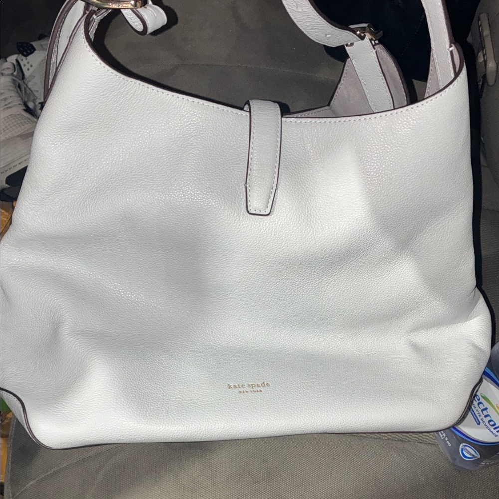 kate spade White Pebbled Leather Shoulder Tote